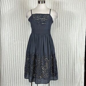 Burlapp by Anthropologie Eyeleted Islands silk blend spaghetti strap sundress 6